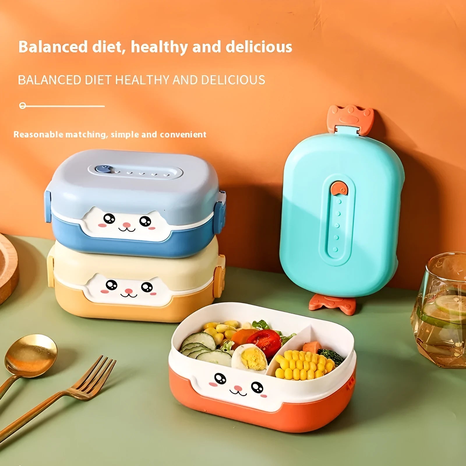 Square divided plastic lunch box in dark blue colour with multiple compartments
