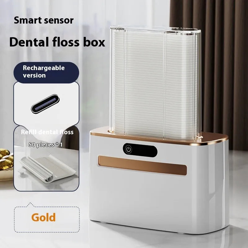 Rechargeable intelligent induction dental floss box in dark grey, light grey, or gold colour