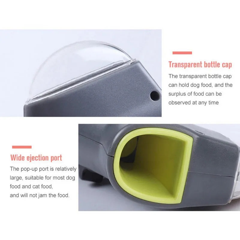 Grey pet snack catapult launcher for dogs and cats with 18cm compact design