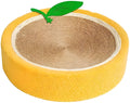 Yellow round sisal cat scratching board with a concave centre for use as a cat bed.