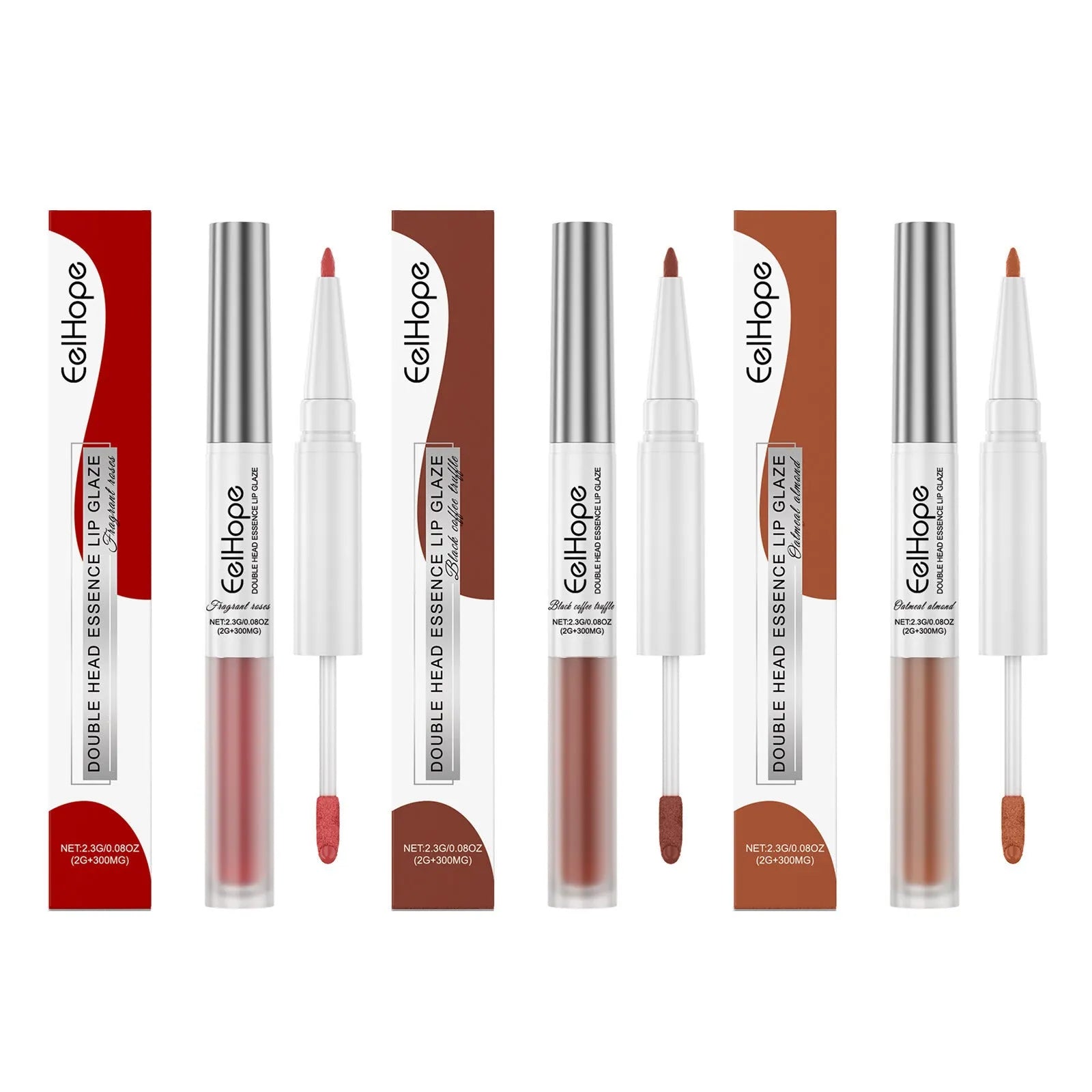 Double-headed lip liner and lip lacquer pen in three matte colour options