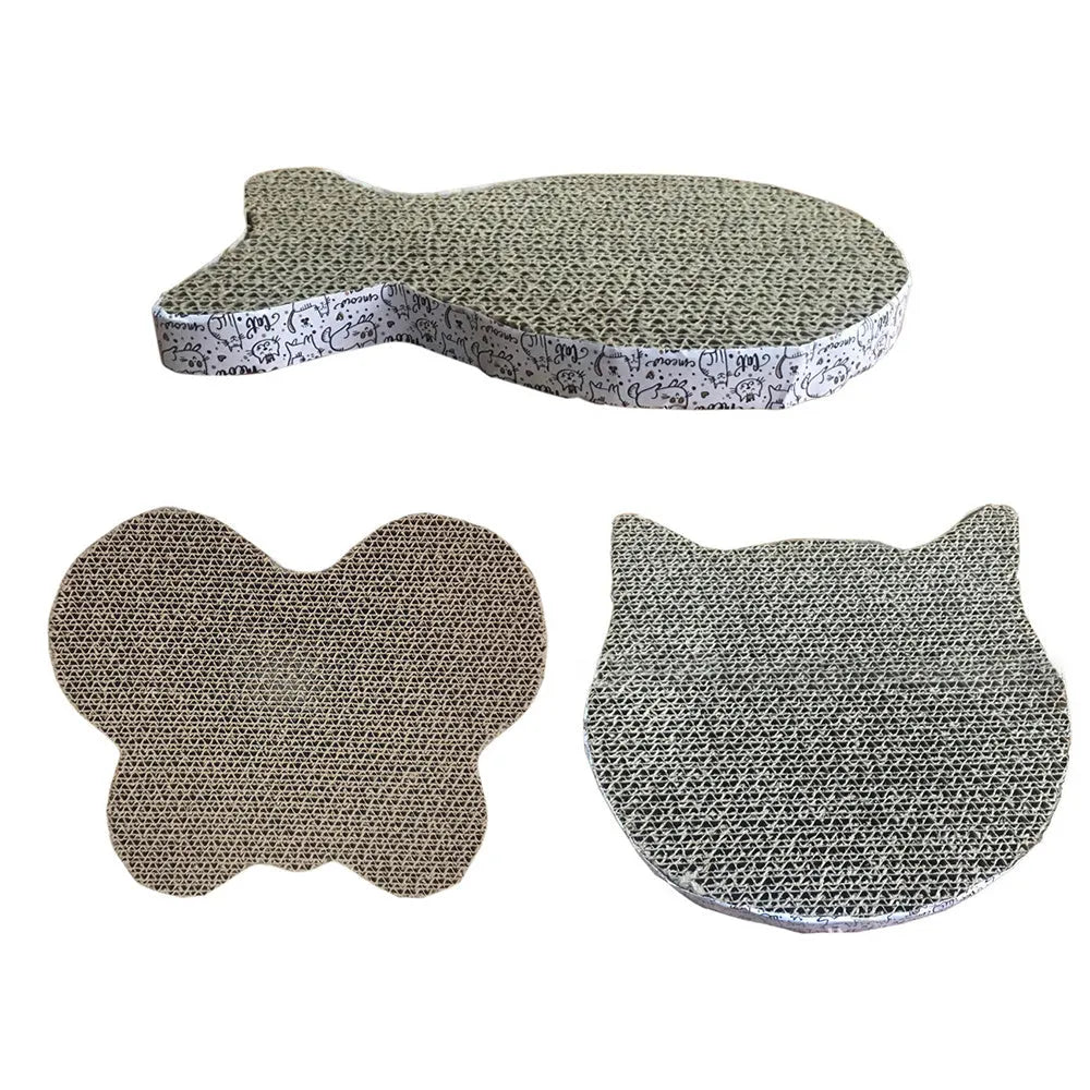 Corrugated paper cat scratcher toy in fish shape size 28x15x2.5cm for claw grinding.
