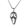 Men's stainless steel skull necklace with electroplated silver finish showing six pendant colour options