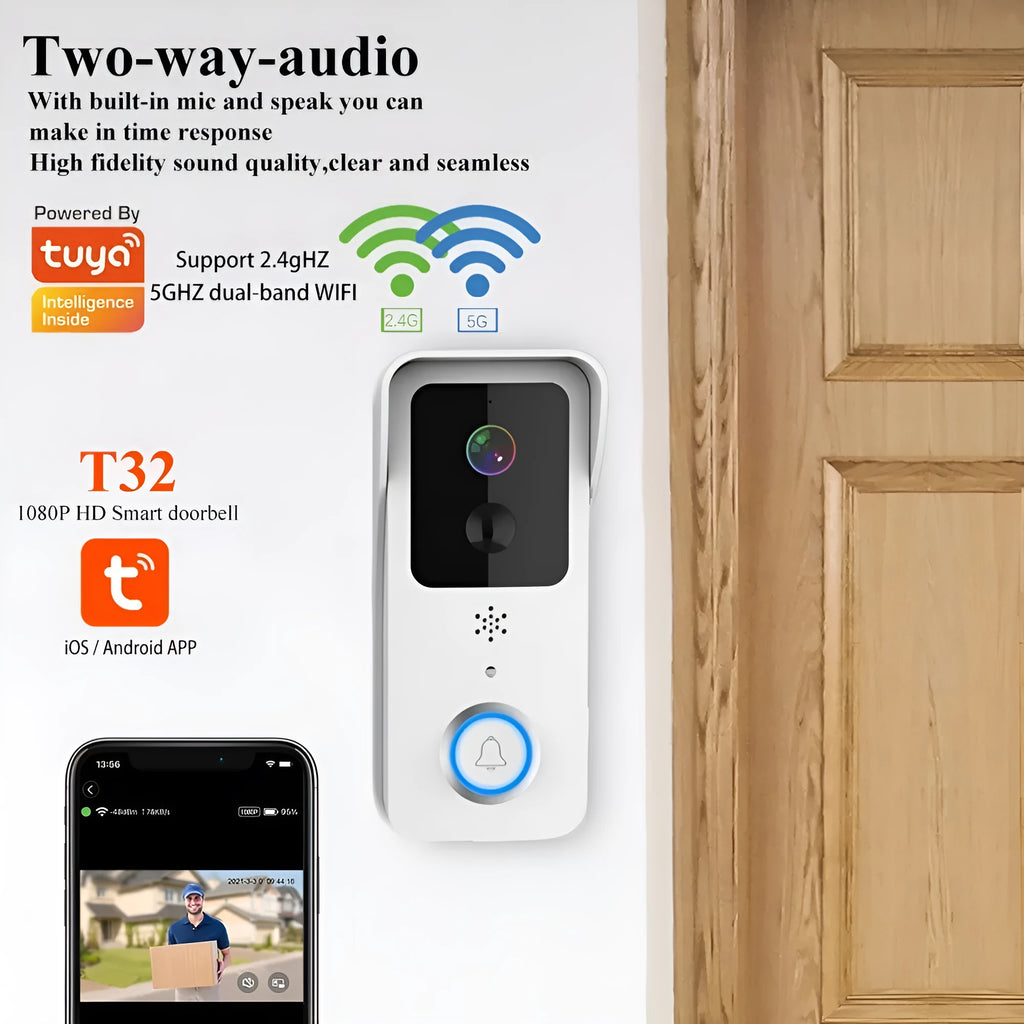 Waterproof smart visual doorbell intercom with HD video camera and battery power source