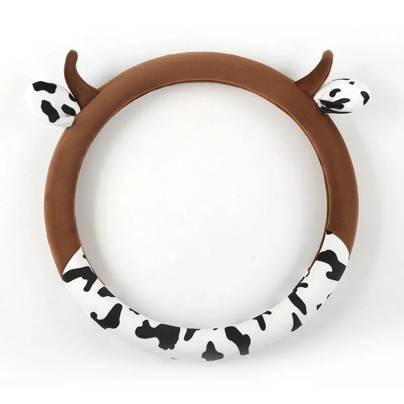 Short plush car steering wheel cover in black, 38cm diameter