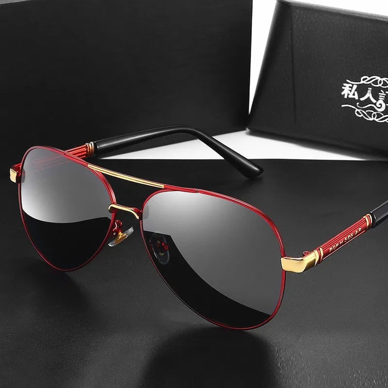 Metal framed polarised sunglasses with dragon and phoenix decorative elements