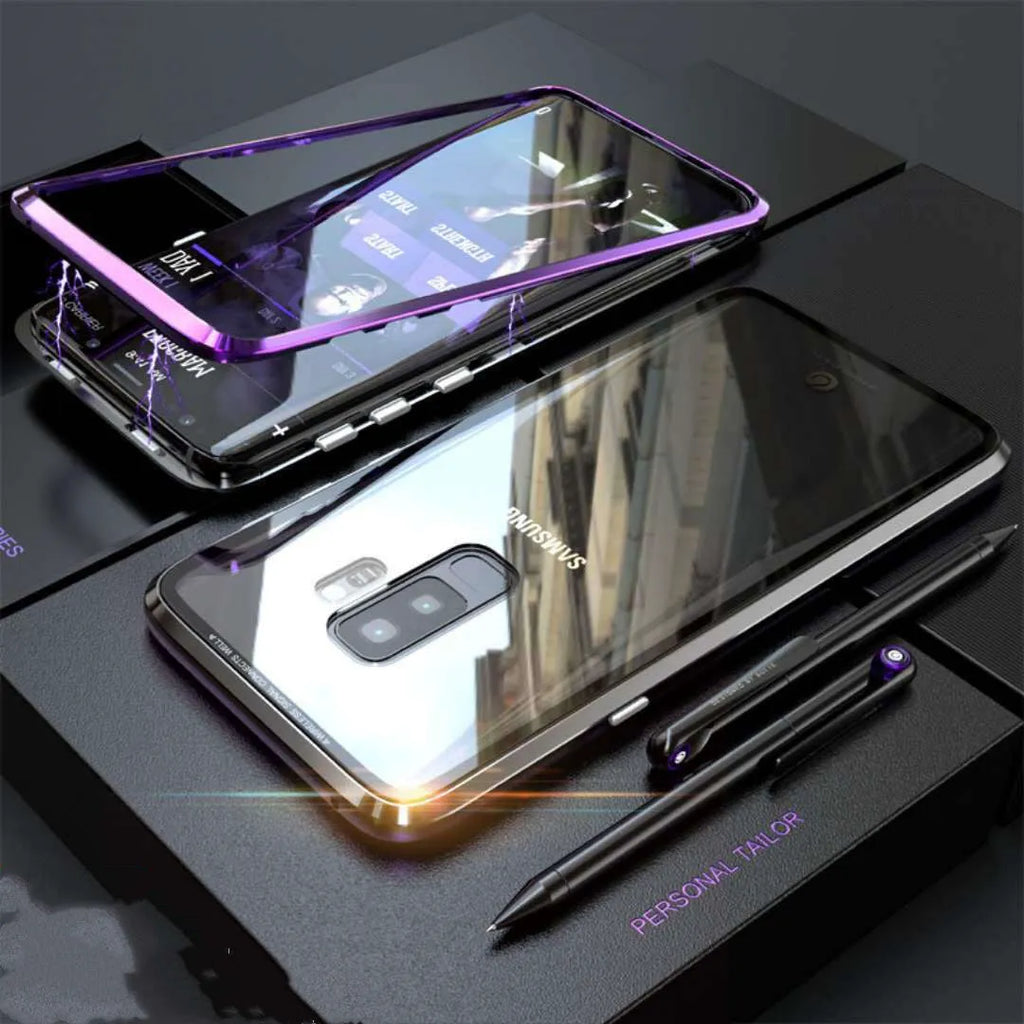 Anti-peeping magnetic clamshell phone case for Samsung Galaxy in black with privacy screen protection