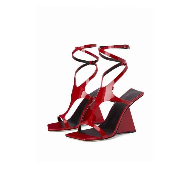 Women's black high heel sandals with square toe design and 9.5cm heel height