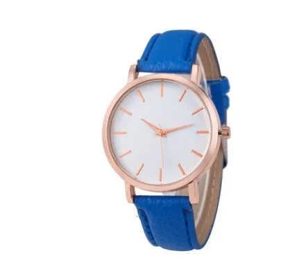 Square alloy case quartz watch with PU leather strap in various colours including grey, green, pink, and black.