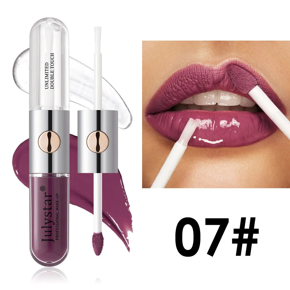 Women's lasting lip gloss tube showing 6ml content, available in nine colour style options for universal skin types