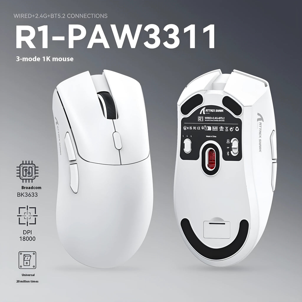 Attack Shark wireless Bluetooth mouse in black, white or red with three-mode connectivity for laptops