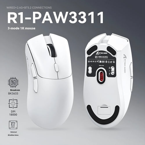 Attack Shark wireless Bluetooth mouse in black, white or red with three-mode connectivity for laptops