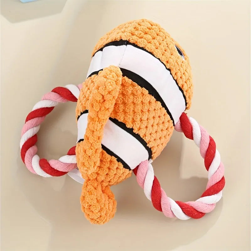 Turtle-shaped grey dog chewing toy with knotted rope core measuring 25cm