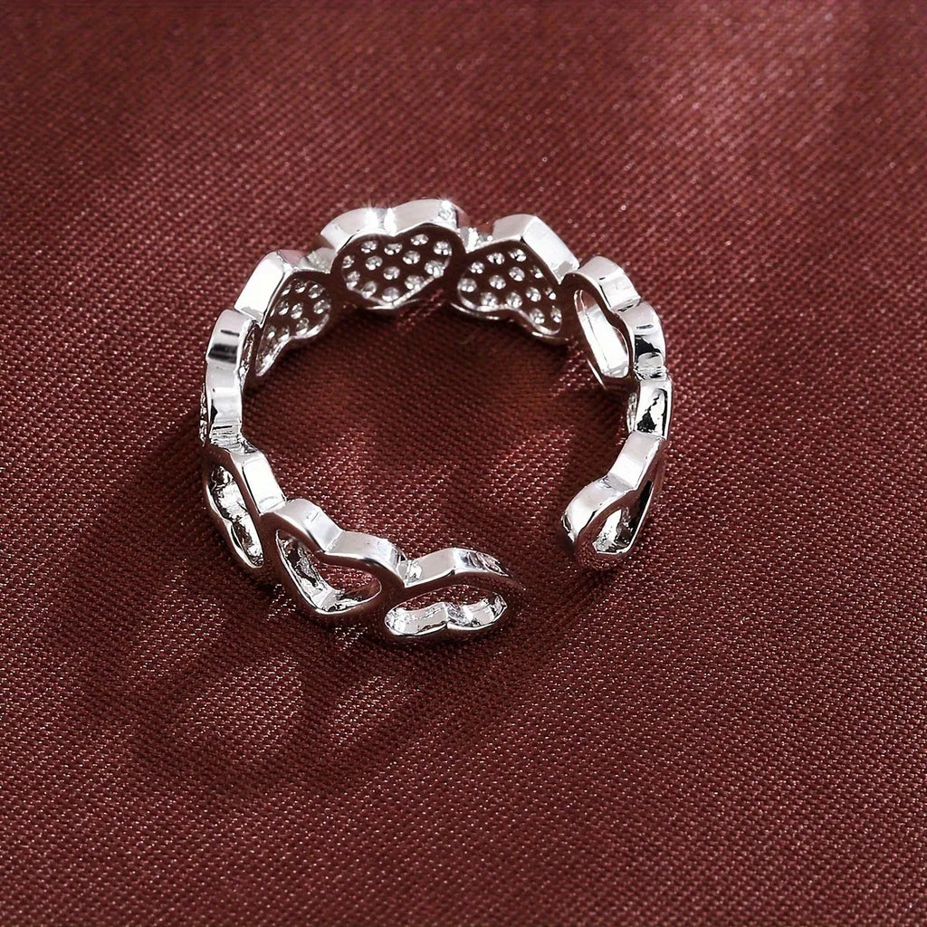 Adjustable opening couples ring with heart design in gold or silver colour