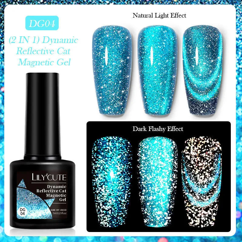 Cat eye series UV nail polish gel bottle with glitter and diamond fragments, includes nail glue.