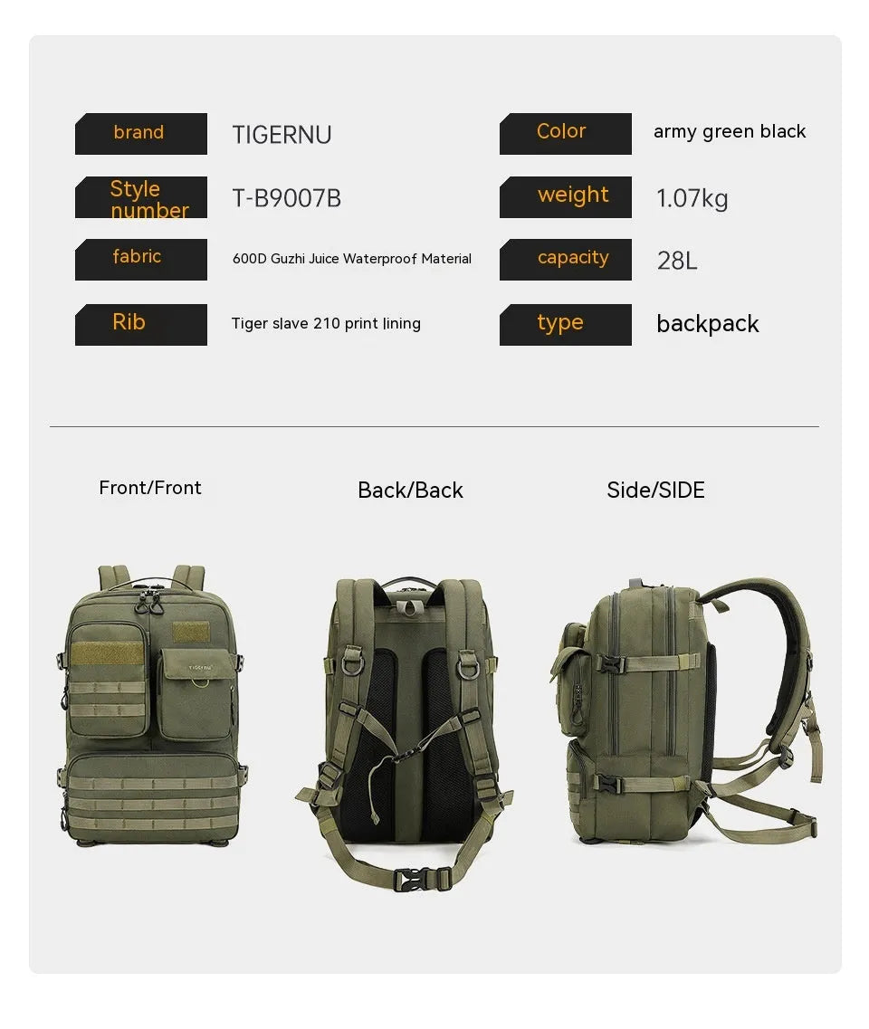 Army Green waterproof tactical backpack with 17-inch size and 20-35L capacity for outdoor sports