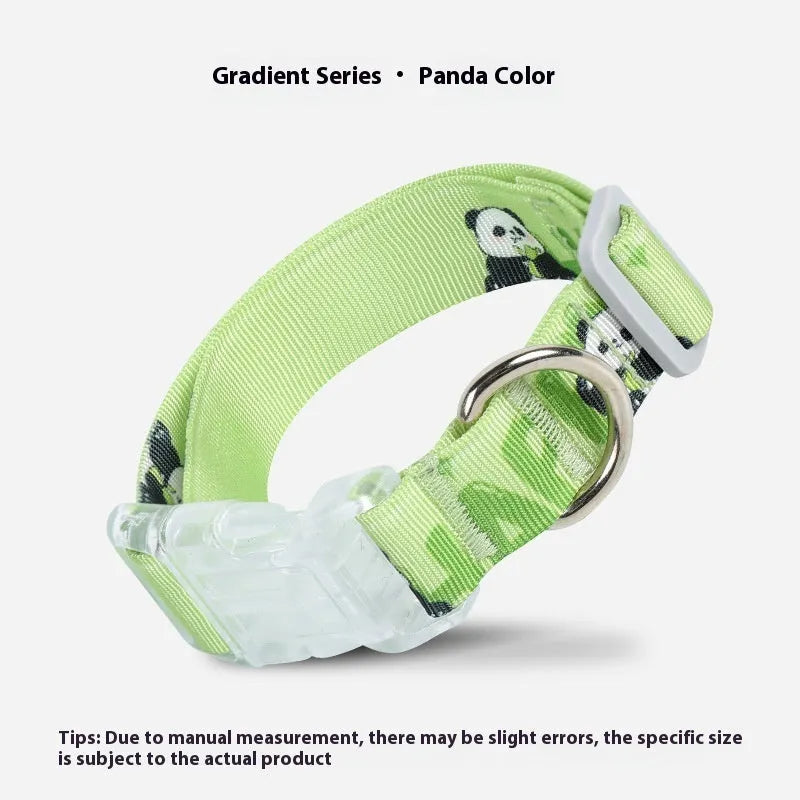 Adjustable nylon dog collar with cartoon gradient print in Panda Green colour, shown in size M.