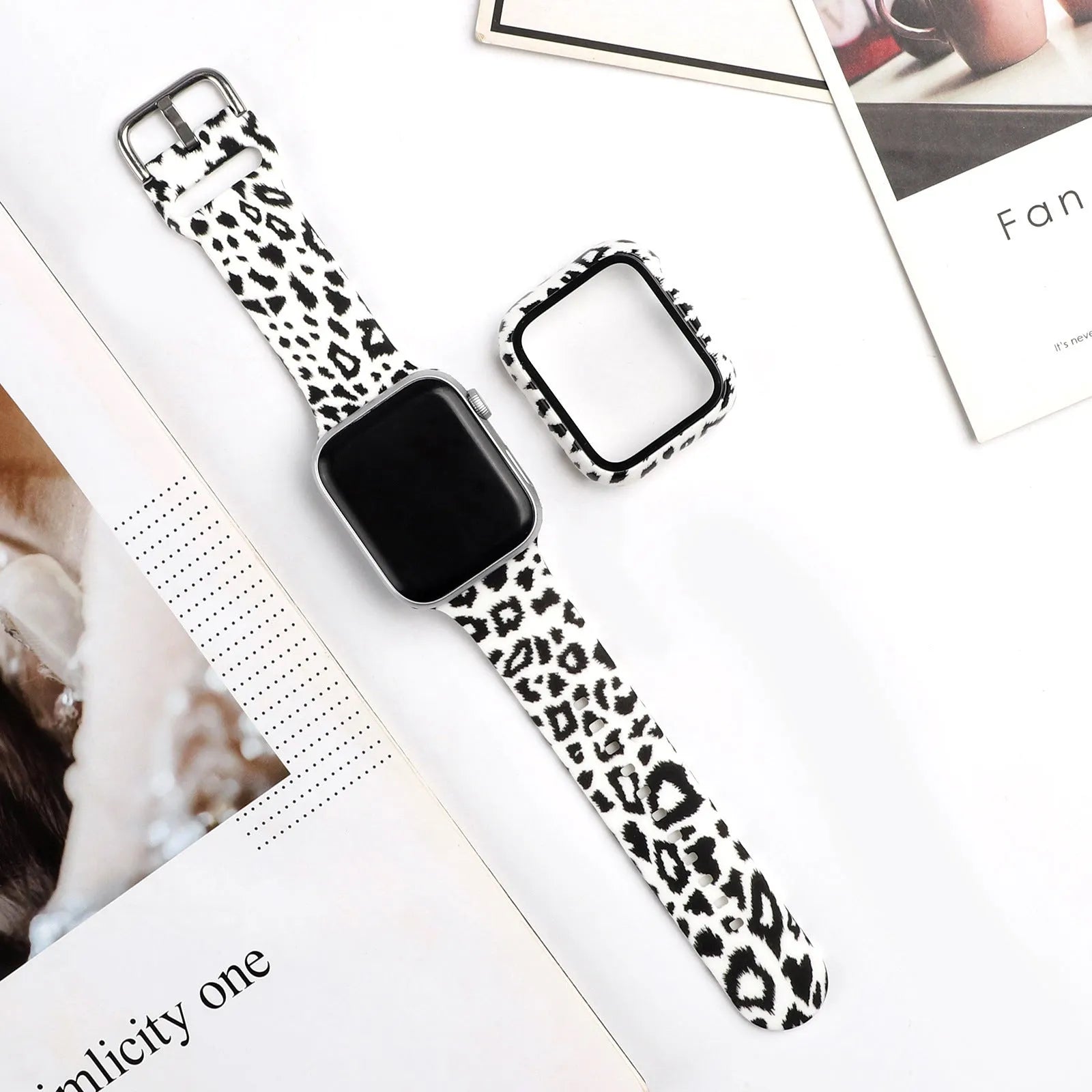 Printed silicone replacement watch strap for Apple Watch in multiple sizes and style designs.