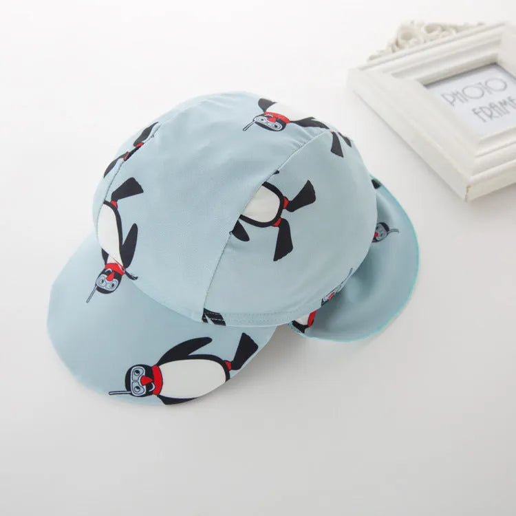 Boy's penguin long sleeves swimsuit one-piece with matching swim cap for sun protection