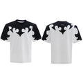 Men's cotton shirt with burnt flower stitching and rhinestone detailing in red, white, and grey colours