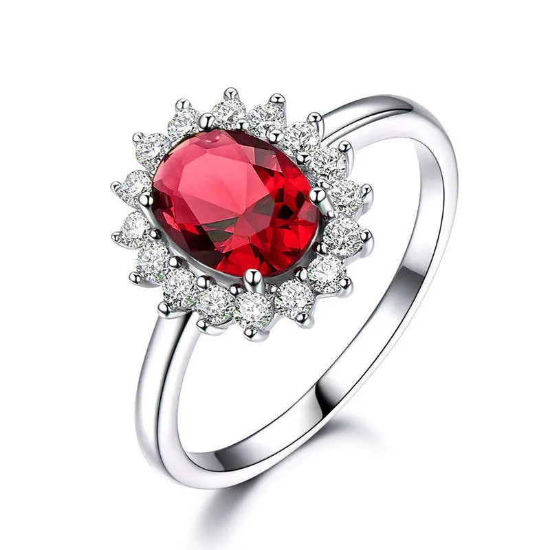 Women's blue moissanite ring with floral electroplated copper band and inlaid zirconium setting.