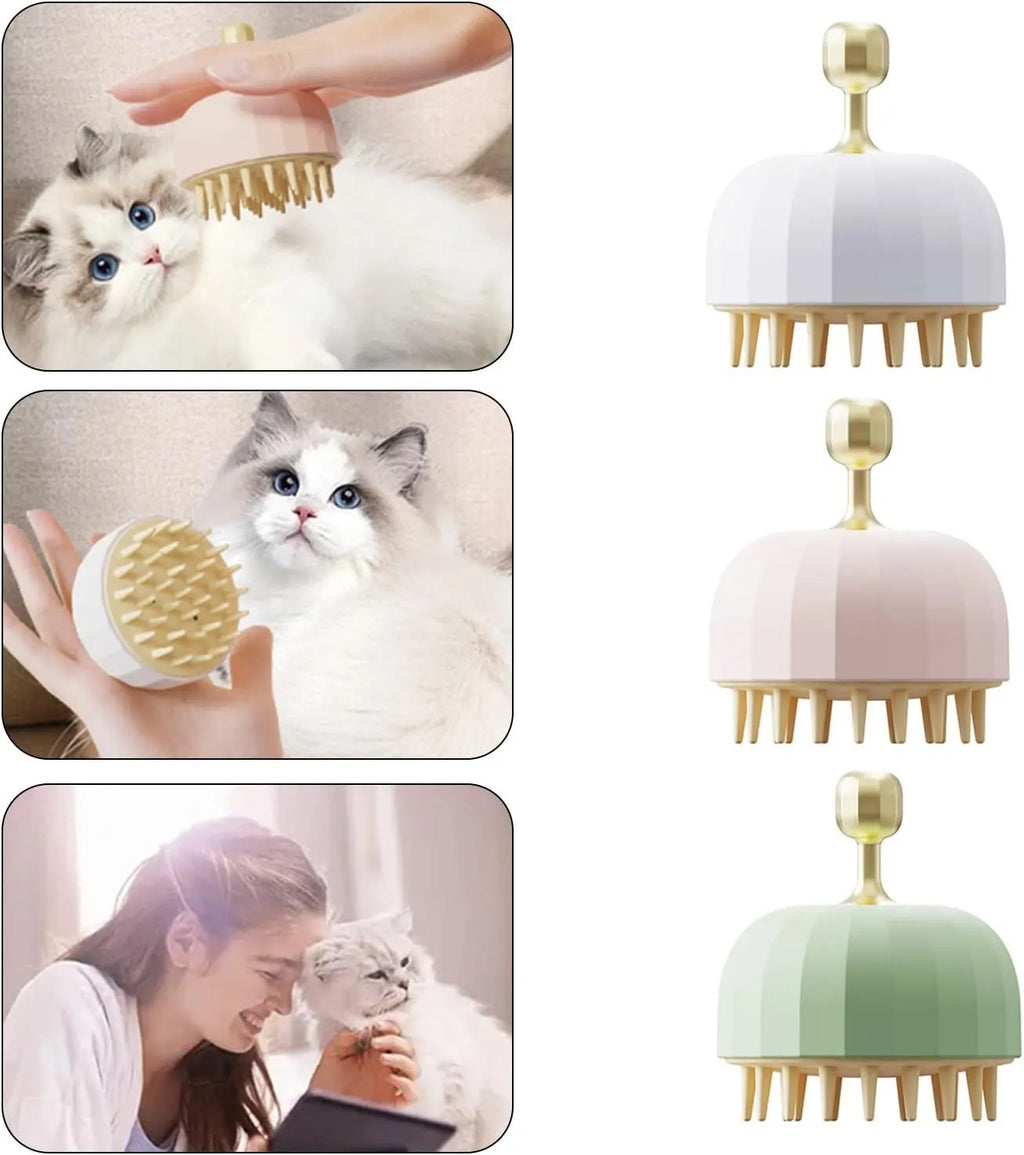 Green double-sided dog bath massage brush with drain holes for shampoo and hair removal