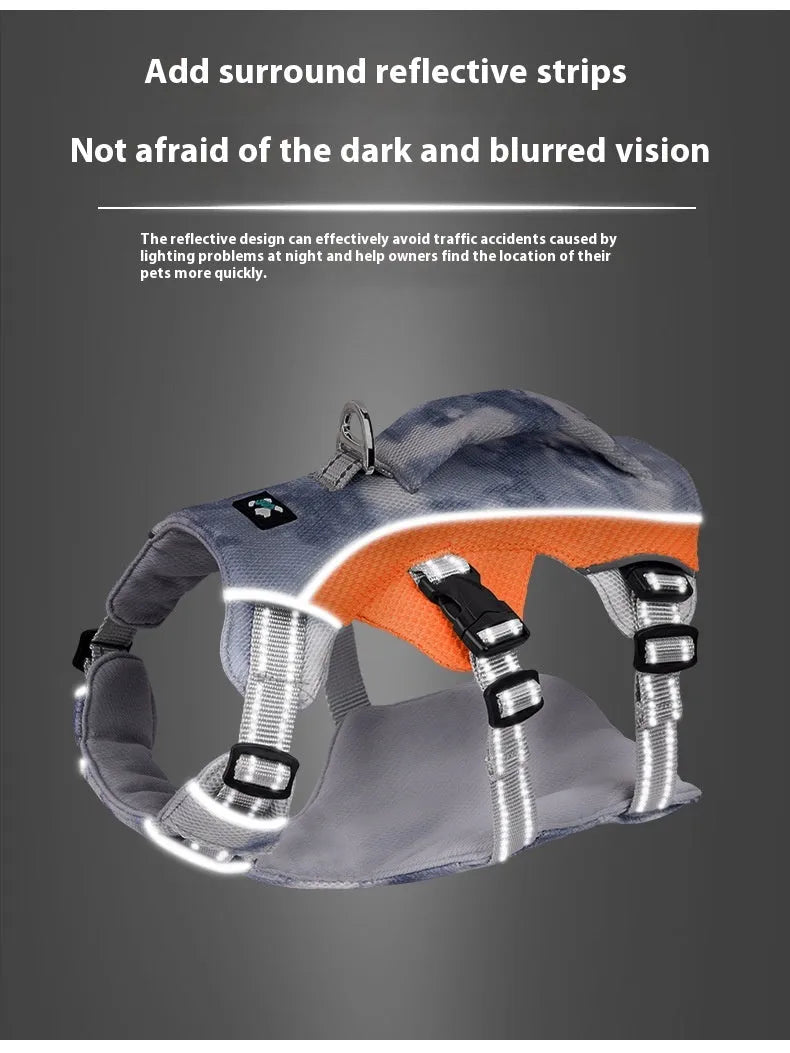 Reflective dog cooling chest strap in light blue colour with adjustable polyester straps