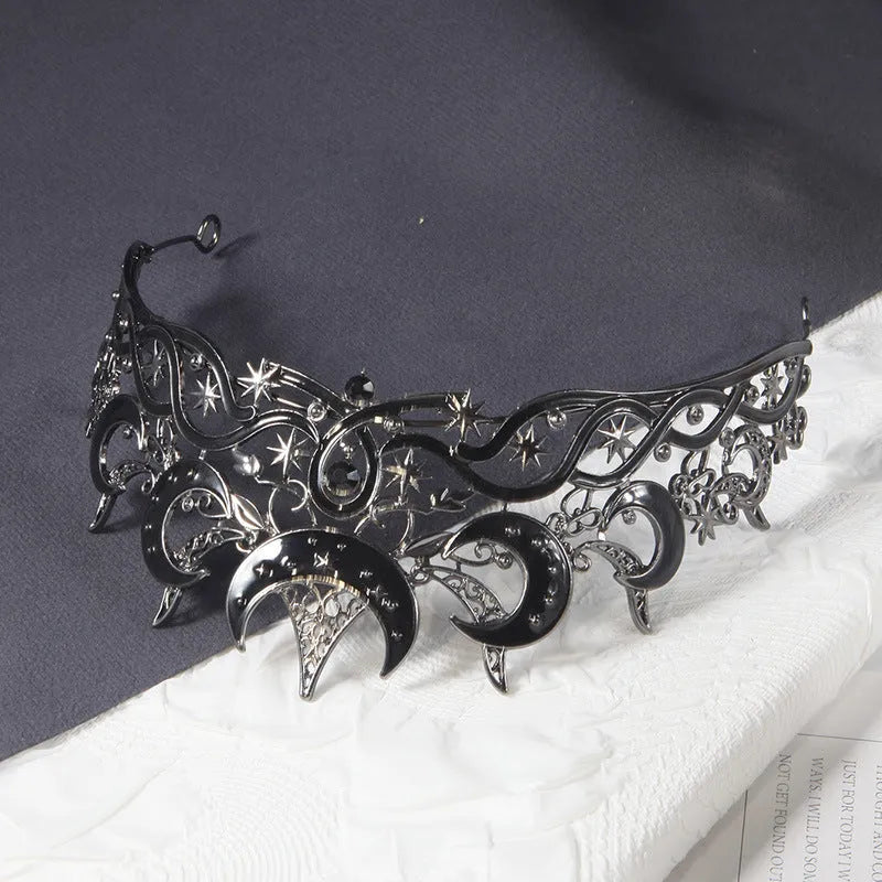 European American dark crescent shape bridal wedding crown with rhinestone and alloy