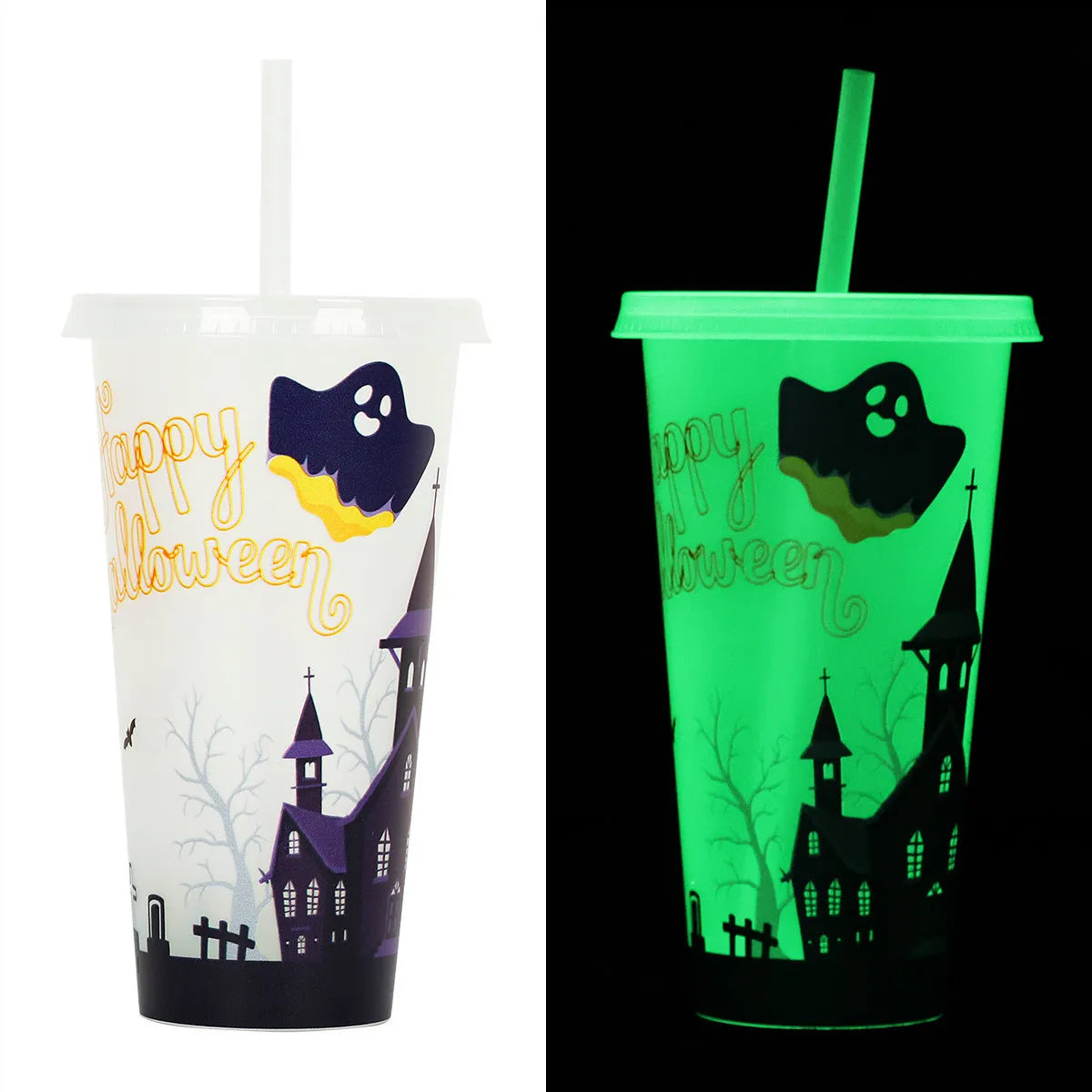 Halloween luminous straw sippy cup with 720ml capacity and PP plastic construction