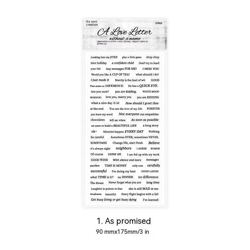 INS style English quotation decorative stickers in four colours on Japanese paper, size 90 by 175 mm