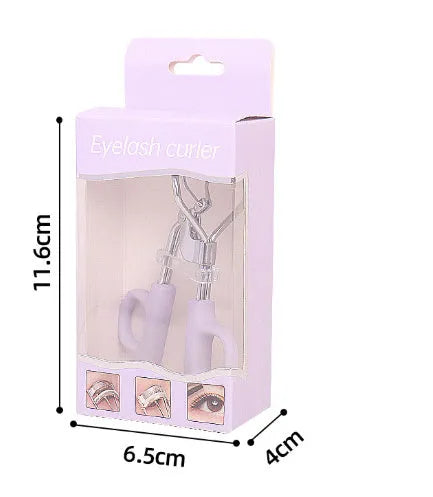 SUNFLOWER pink eyelash curler with chrome scissors handle on a white background.