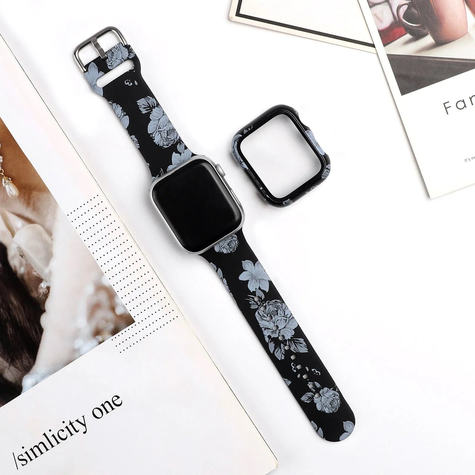 Printed silicone replacement watch strap for Apple Watch in multiple sizes and style designs.