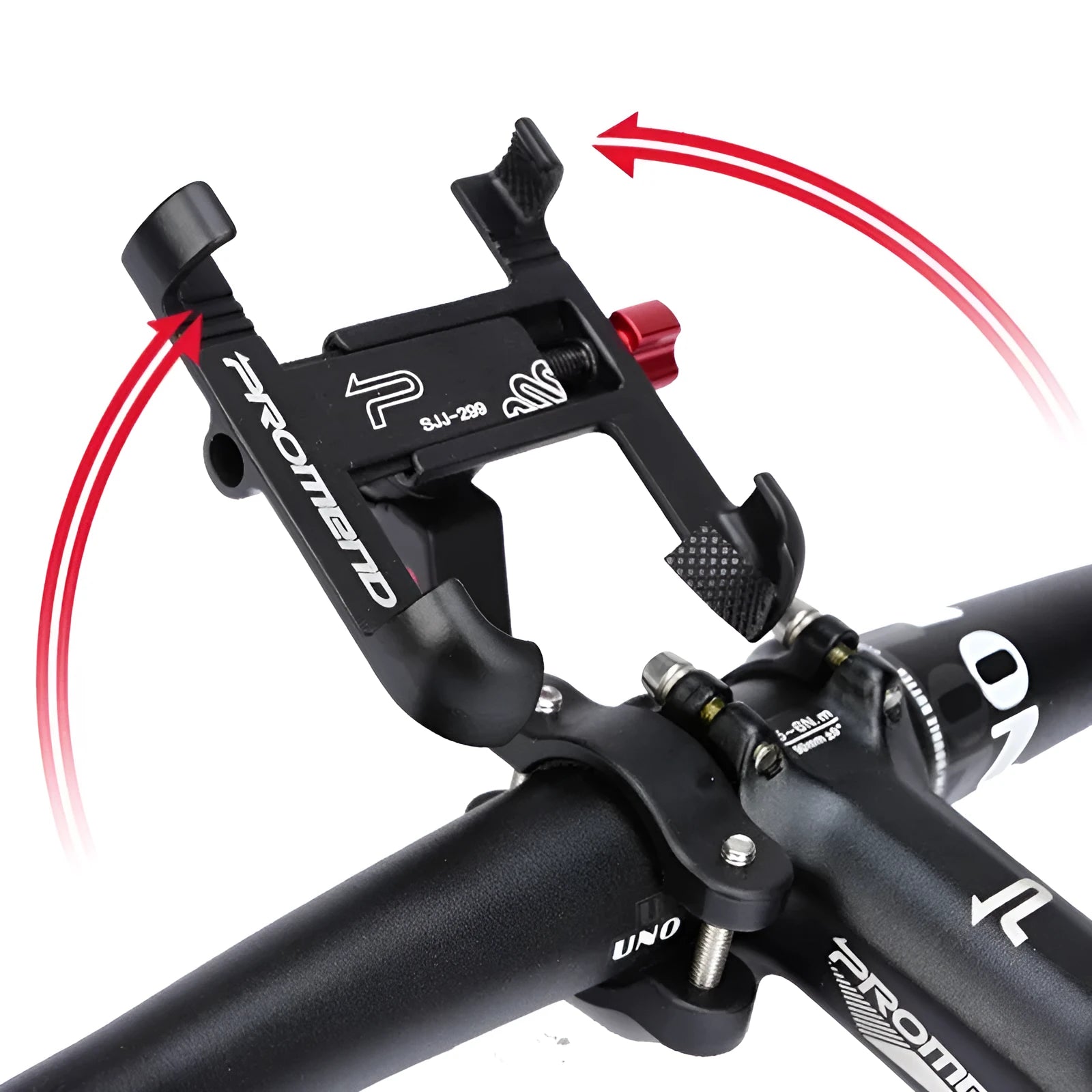 Motorcycle phone holder with 360 degree rotation in aluminium alloy on handlebar
