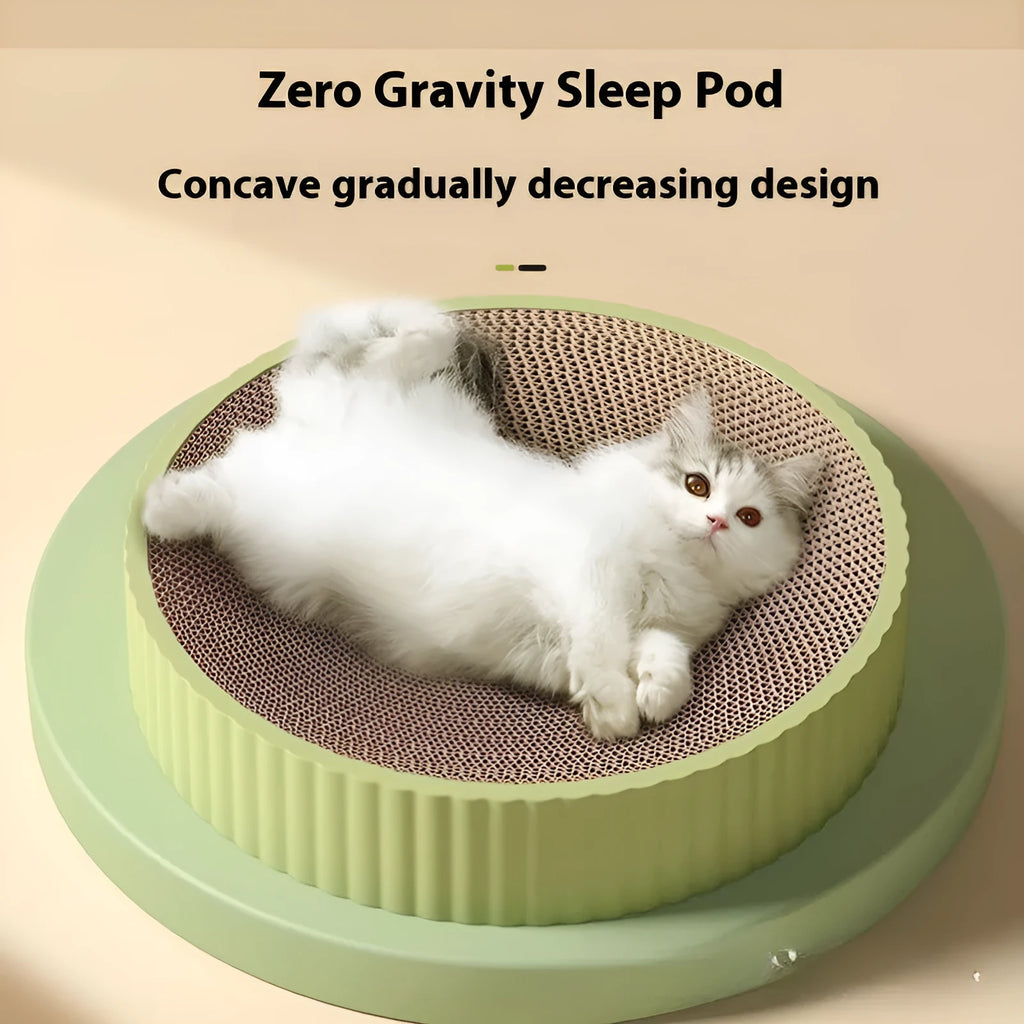Round green cat scratching board with replaceable corrugated paper centre, 55cm diameter