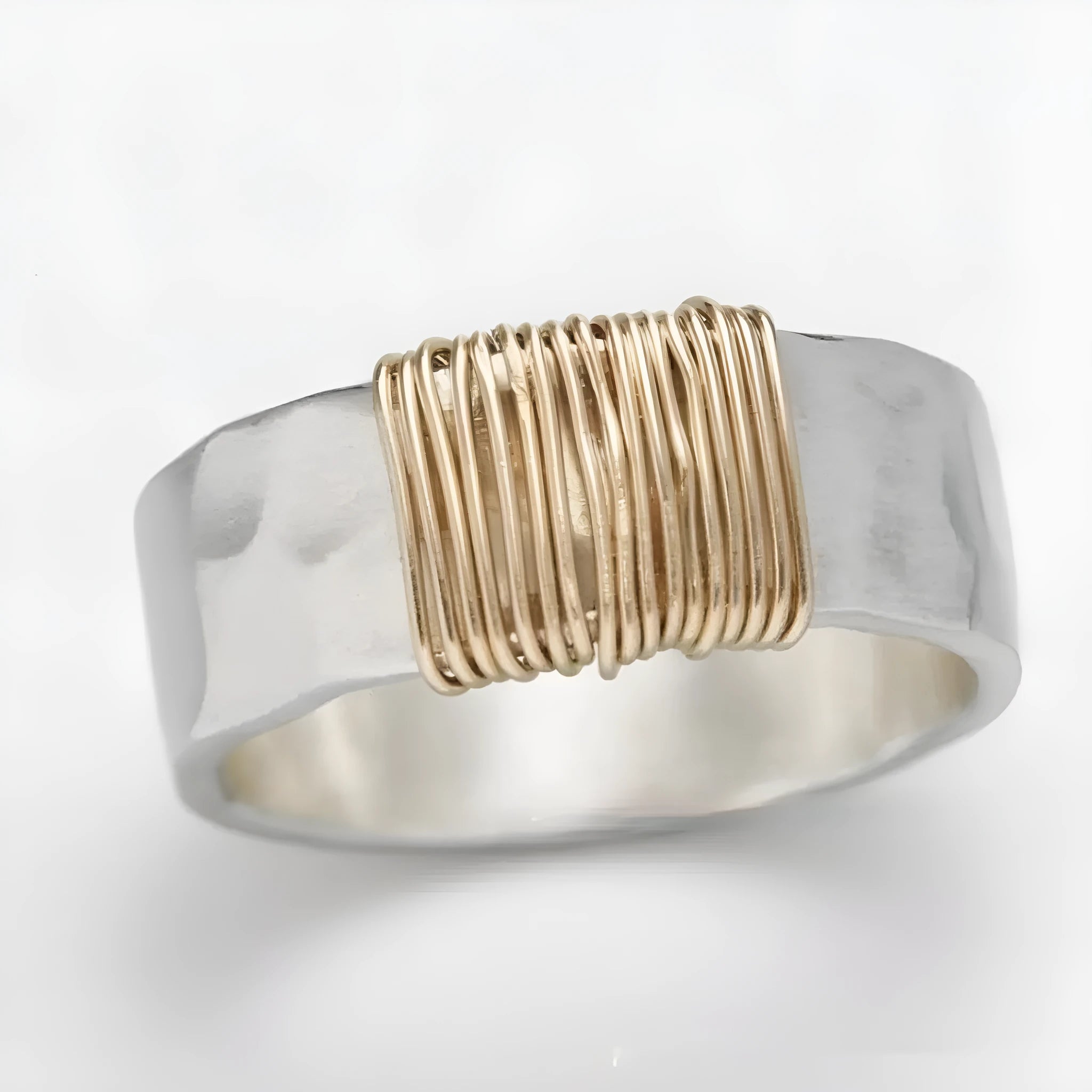 Copper bracelet with vintage ring design featuring irregular coil pattern in silver golden colour