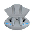 Black wireless Bluetooth gaming earbuds with a matching charging case and silicone ear tips.