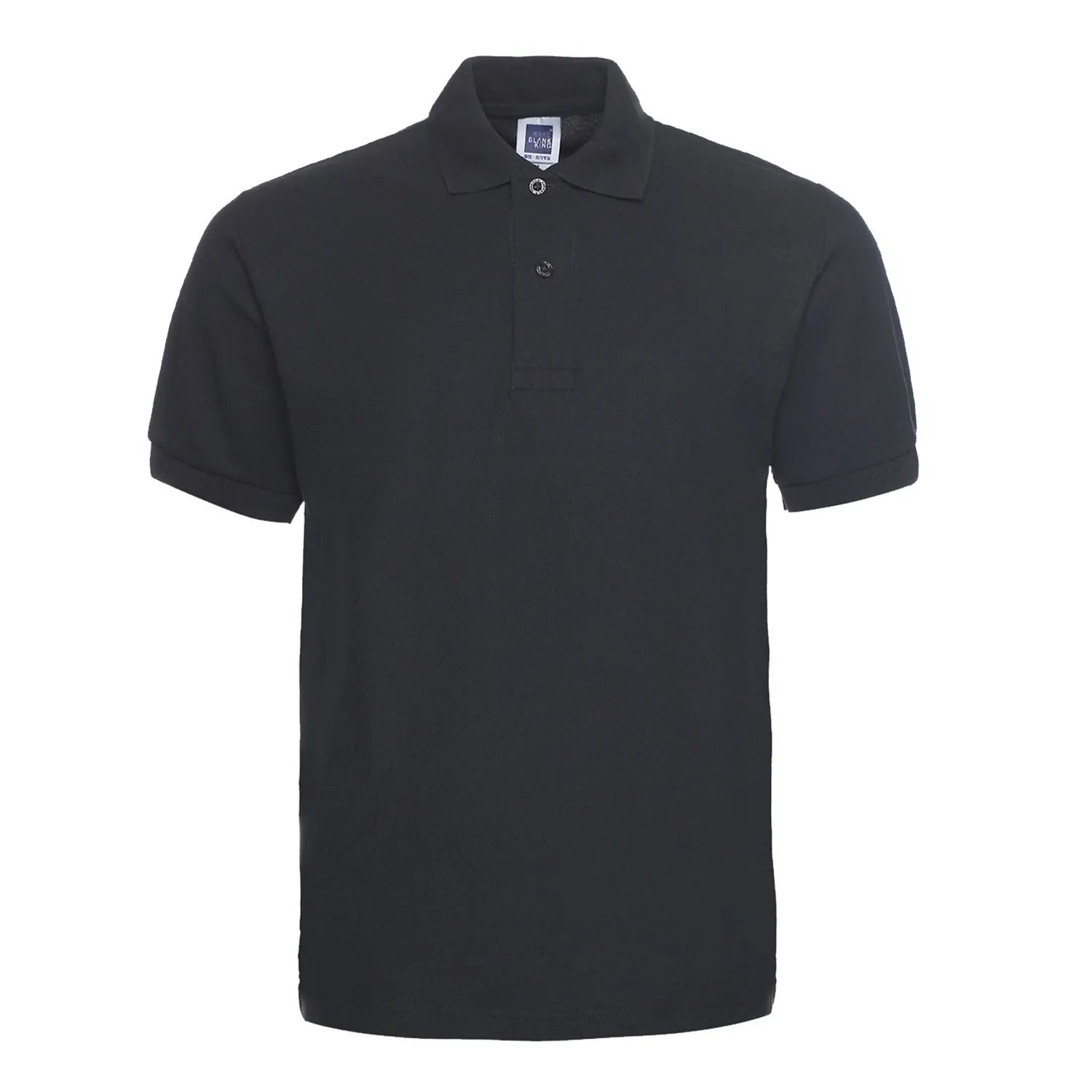 Plus size short sleeve polo shirt in loose cotton blend fabric shown in multiple solid colours