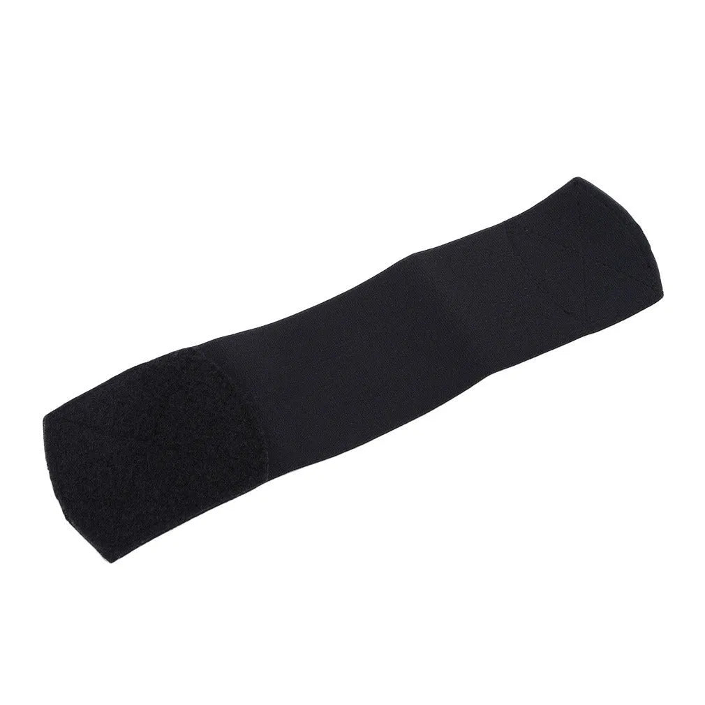 Red rubber football shin guard tape belt showing 25cm length and elastic construction