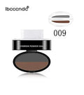 Eyebrow powder stamp with dual powders and reusable stencils in dark brown and light brown shades.