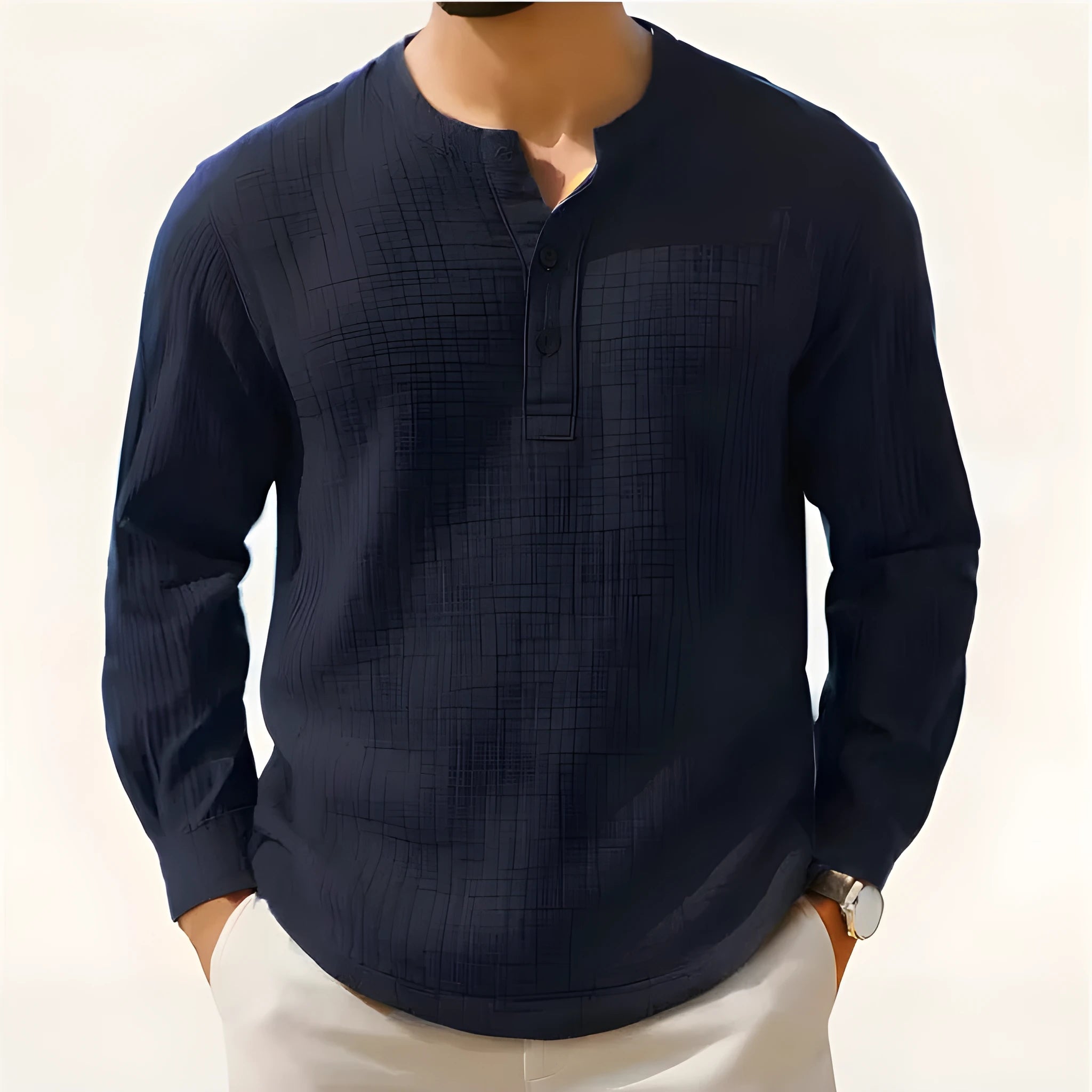 Linen blend long sleeve T-shirt in slim fit with round neck and solid colour options
