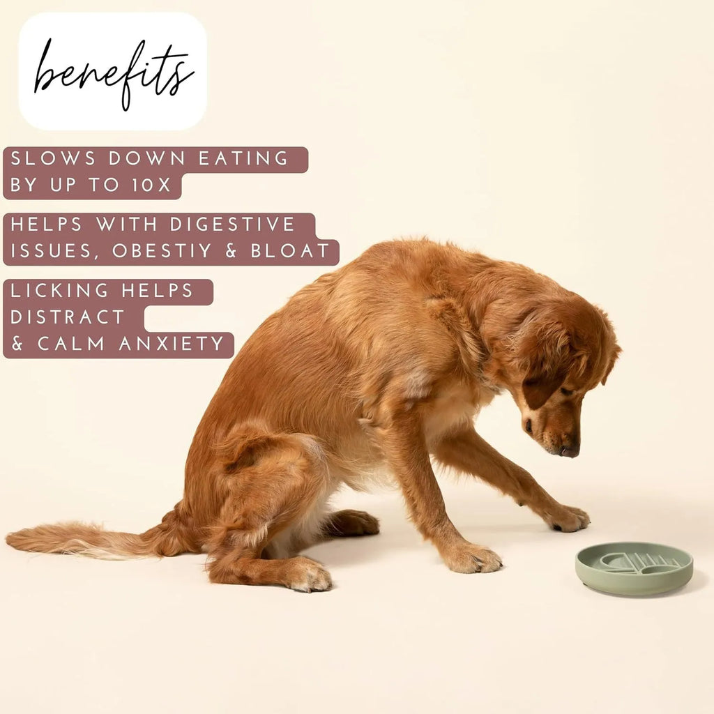 Silicone slow feeder dog bowl with ridge design, shown in beige colour, acting as a lick mat.