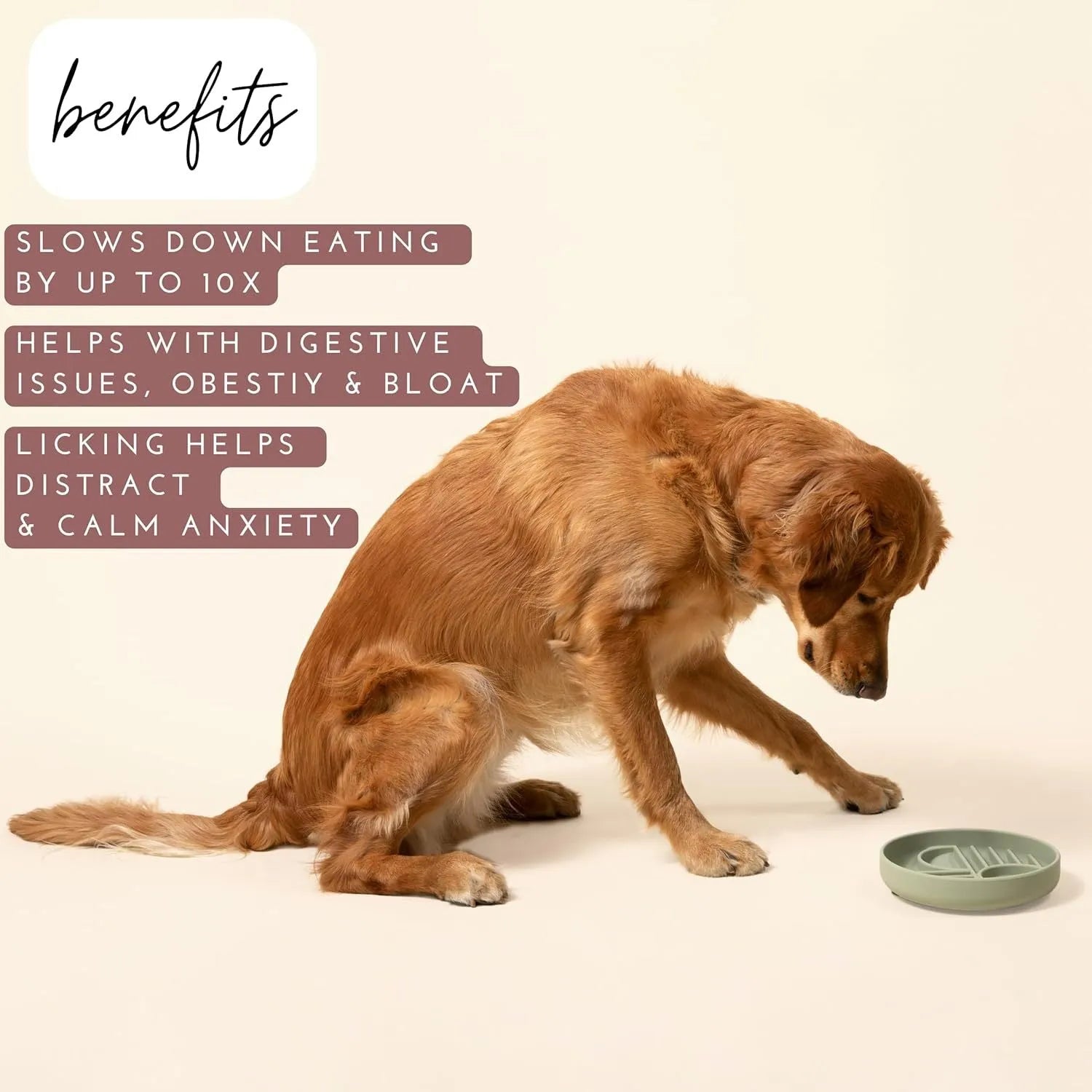 Silicone slow feeder dog bowl with ridge design, shown in beige colour, acting as a lick mat.