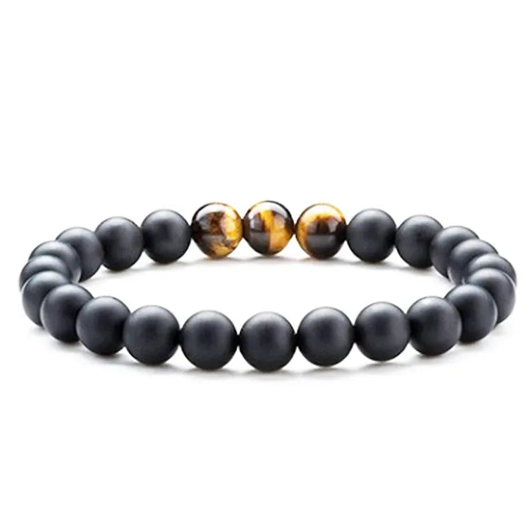 Matte black agate couple bracelets with geometric bead design
