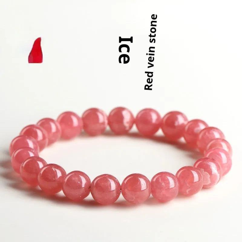 Natural red rhodochrosite crystal bracelet with geometric beads and longevity lock closure