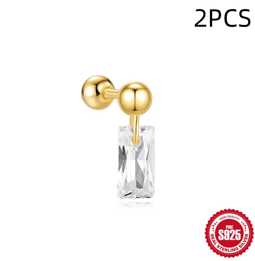 S925 sterling silver red square gravel stud earrings with floral design in gold electroplated finish