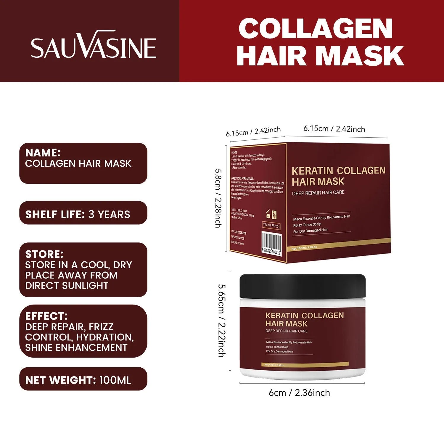 100ml collagen hair mask for moisturising and repairing damaged hair
