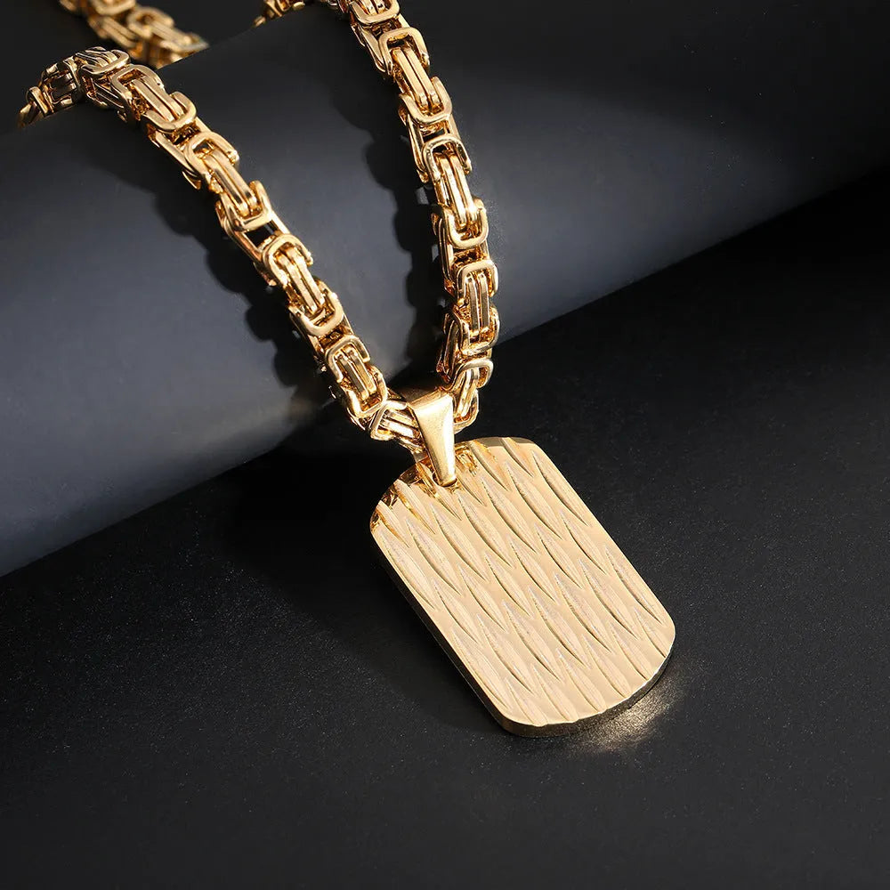 Titanium steel water ripple pendant necklace with electroplated finish, Emperor Chain, gold silver black colours