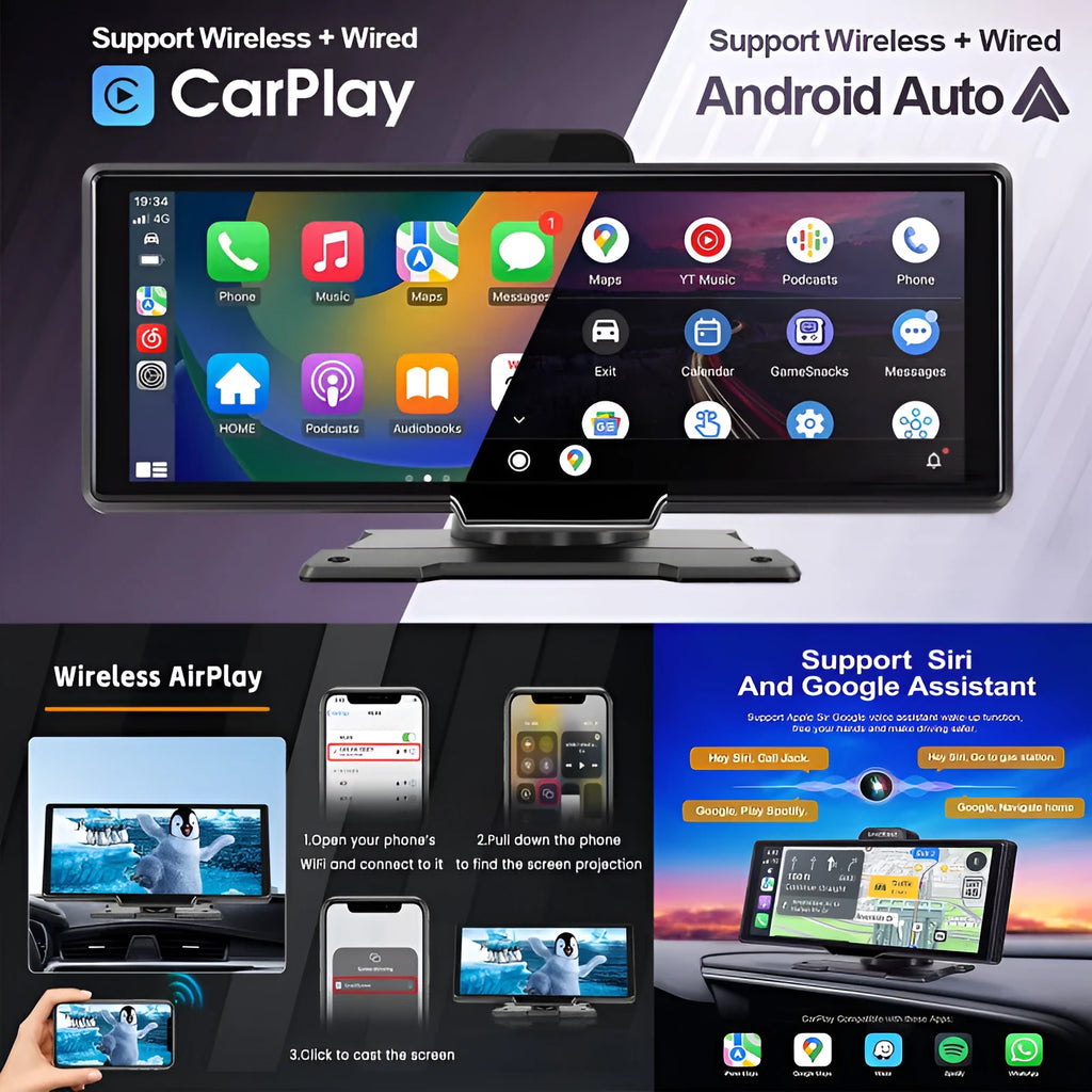 10.26-inch dashboard car smart screen with wireless Carplay and front rear video recorder