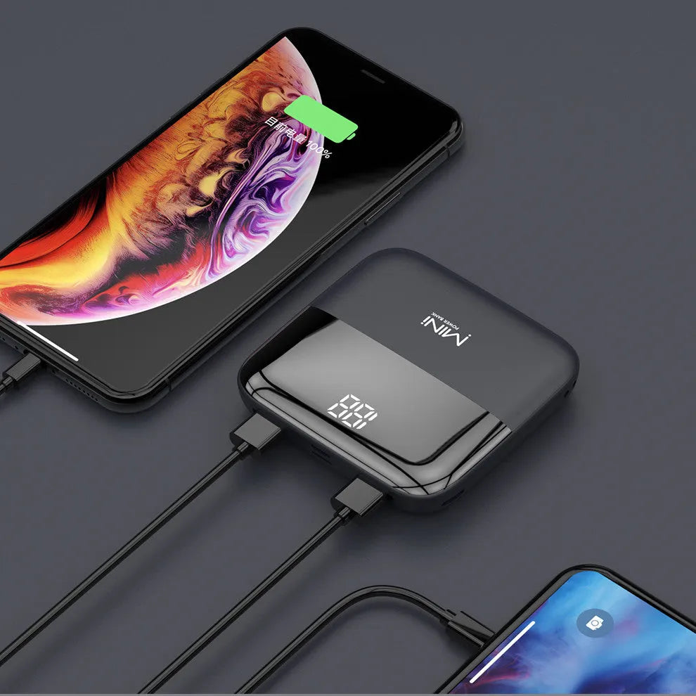 10000mAh portable power bank with digital display showing charge percentage