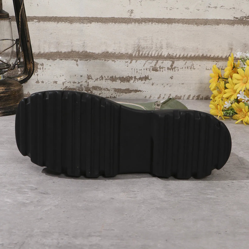Women's black retro platform boots with chunky heel and side zipper